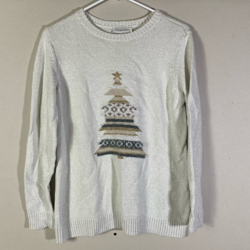 Neutral ugly Christmas Sweater women’s size medium Christmas tree sparkly